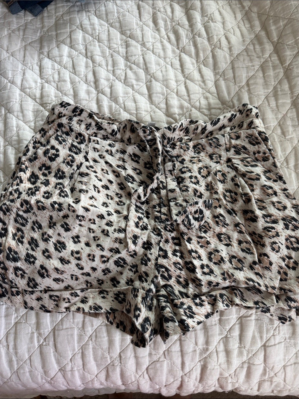 Joie Black and Beige Leopard-Pattern Shorts
